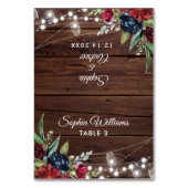 Rustic Wood Burgundy Floral Wedding Table Kaart (Voorkant)