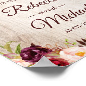 Rustic Wood Burgundy Floral Wedding Welkom Poster (Hoek)