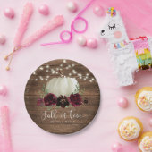 Rustic Wood Burgundy Flowers Pumpkin Borden Papieren Bordje (Feest)