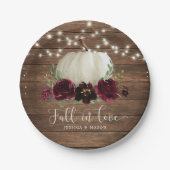 Rustic Wood Burgundy Flowers Pumpkin Borden Papieren Bordje (Voorkant)
