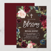 Rustic Wood Burgundy Herfst Floral Wreath Blessing Kaart (Voorkant / Achterkant)