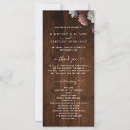 Rustic Wood Burgundy Pink Floral Wedding Programme