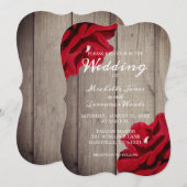 Rustic Wood Burgundy Red Floral Minimal Wedding Kaart (Voorkant / Achterkant)