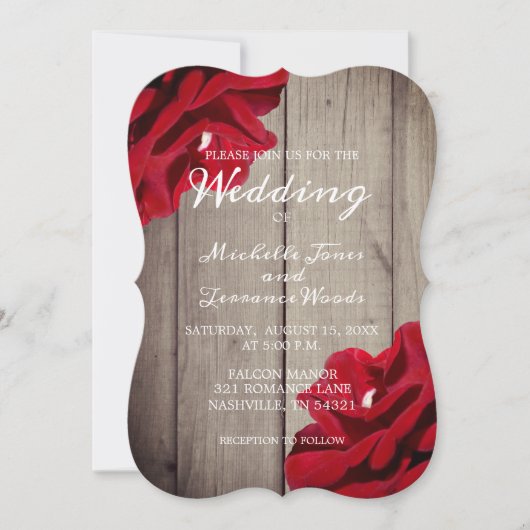 Rustic Wood Burgundy Red Floral Minimal Wedding Kaart (Voorkant)