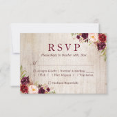Rustic Wood Burgundy Red Floral Wedding RSVP (Voorkant)