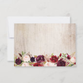 Rustic Wood Burgundy Red Floral Wedding RSVP (Achterkant)