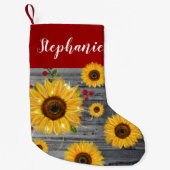 Rustic Wood Burgundy Red Gold Sunflower Naam Kleine Kerstsok (Voorkant)