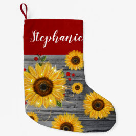 Rustic Wood Burgundy Red Gold Sunflower Naam Kleine Kerstsok