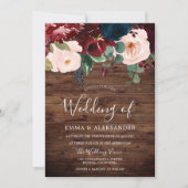Rustic Wood Burgundy Red Wine Blush Weddenschap Kaart (Voorkant)