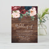 Rustic Wood Burgundy Red Wine Blush Weddenschap Kaart (Staand voorkant)
