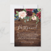 Rustic Wood Burgundy Red Wine Postponed Wedding Kaart (Voorkant)