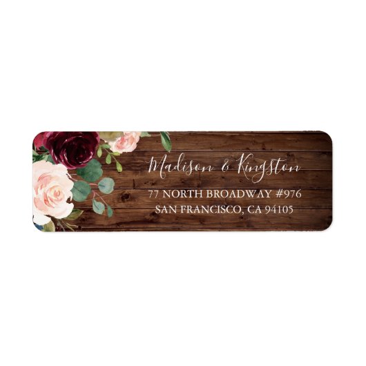 Rustic Wood Burgundy Red Wine Wedding Etiket (Voorkant)