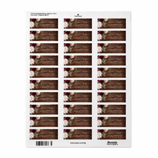 Rustic Wood Burgundy Red Wine Wedding Etiket (Full Sheet)