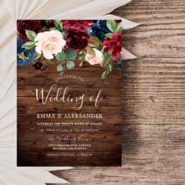 Rustic Wood Burgundy Red Wine Wedding Invite Kaart