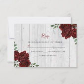 Rustic Wood Burgundy Roos Romantic Wedding RSVP (Voorkant)