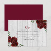 Rustic Wood Burgundy Roos Romantic Wedding RSVP (Voorkant / Achterkant)