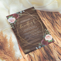 Rustic Wood Burgundy Rozen Gold Geometric Wedding