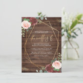 Rustic Wood Burgundy Rozen Gold Geometric Wedding Kaart (Staand voorkant)