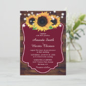 Rustic Wood Burgundy Sunflower Wedding Kaart (Staand voorkant)