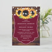 Rustic Wood Burgundy Sunflower Wedding Kaart (Staand voorkant)