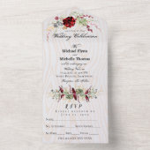 Rustic Wood Burgundy Wedding All In One Uitnodiging (Binnen)