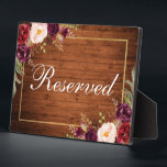 Rustic Wood Burgundy Wedding Gereserveerd 5x7 Tabe Fotoplaat<br><div class="desc">Rustic Wood Waterverf Floral Burgundy Marsala Gold Lijst Weddenschap Gereserveerd 5x7 Tabelplaque</div>
