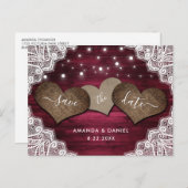 Rustic Wood Burgundy Wedding Save the Date Aankondigingskaart (Voorkant / Achterkant)