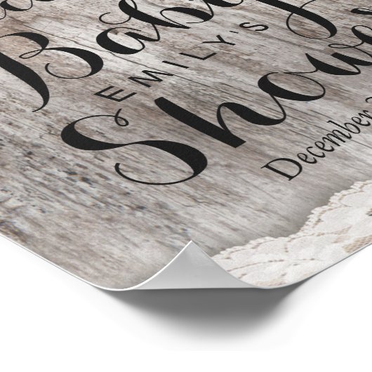 Rustic Wood Burlap Baby shower Welkomstteken Poster (Hoek)