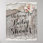 Rustic Wood Burlap Baby shower Welkomstteken Poster (Voorkant)