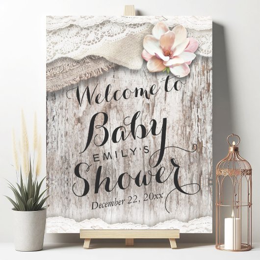 Rustic Wood Burlap Baby shower Welkomstteken Poster