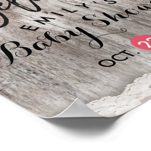 Rustic Wood Burlap Baby shower Welkomstteken Poster (Hoek)