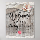 Rustic Wood Burlap Baby shower Welkomstteken Poster (Voorkant)
