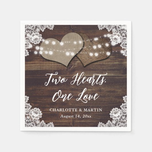 Rustic Wood Burlap en Lace Paper Napkins Servet (Voorkant)