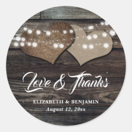 Rustic Wood Burlap en Lace Wedding Favor Stickers