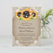 Rustic Wood Burlap Floral Lace Sunflower Wedding Kaart (Staand voorkant)