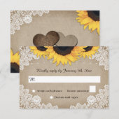 Rustic Wood Burlap Floral Lace Sunflower Wedding RSVP Kaartje (Voorkant / Achterkant)