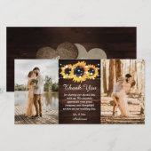 Rustic Wood Burlap Heart Sunflower Foto Bedankkaart (Voorkant / Achterkant)