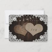 Rustic Wood Burlap Hearts Ribbon Lace Wedding RSVP Kaartje (Achterkant)