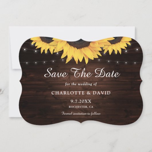 Rustic Wood Burlap Hearts Sunflower Wedding Save The Date (Voorkant)