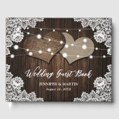 Rustic Wood Burlap Hearts Wedding Guest Book Gastenboek (Voorkant)