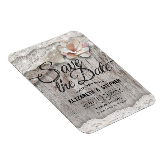 Rustic Wood Burlap Lace Barn Wedding Save the Date Magneet (Rechterzijde)