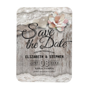 Rustic Wood Burlap Lace Barn Wedding Save the Date Magneet