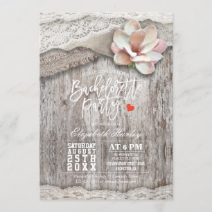 Rustic Wood Burlap Lace Floral Bachelorette Kaart