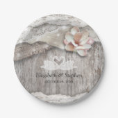 Rustic Wood Burlap Lace Floral Barn Wedding Shower Papieren Bordje (Voorkant)