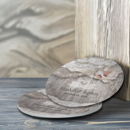 Rustic Wood Burlap Lace Floral Barn Wedding Shower Papieren Bordje