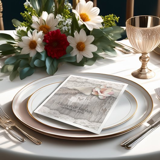 Rustic Wood Burlap Lace Floral Barn Wedding Shower Servet