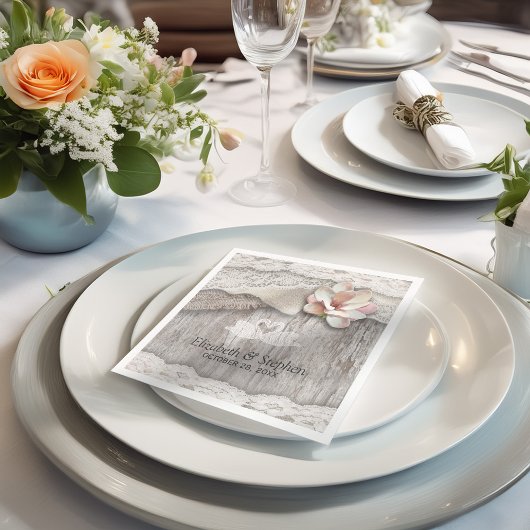 Rustic Wood Burlap Lace Floral Barn Wedding Shower Servet