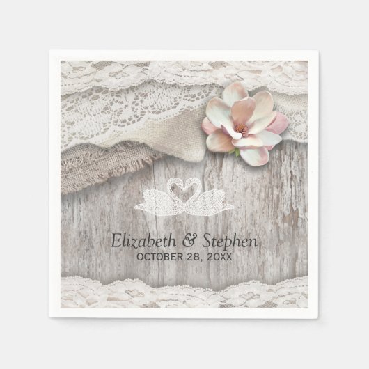 Rustic Wood Burlap Lace Floral Barn Wedding Shower Servet (Voorkant)
