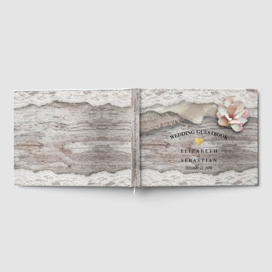 Rustic Wood Burlap Lace Floral Wedding Guestbook Gastenboek (Volledig)