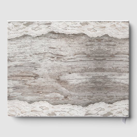 Rustic Wood Burlap Lace Floral Wedding Guestbook Gastenboek (Achterkant)